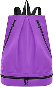 Yoogain Dark Orchid Solid Color Pure Plain Drawstring gym bags beach drawstring backpack with Wet Dry Compartments, Dark Orchid Solid Color Pure Plain, 1 size