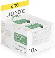 LILLYDOO Green Natural Wet Wipes, 600 Pieces (10 x 60), 100% Plastic-Free Cloth, Perfume Free