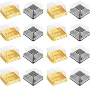 DOITOOL 100PCS Mini Cupcake Container Single Cupcake Holders Individual Cupcake Boxes, 2.24 Inch Clear Plastic Mooncake Box with Lids for Wedding Birthday Christmas Party (Gold and Black)
