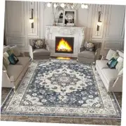 Washable Living Room Area Rug - 8 x 10 Stain Resistant Medallion Soft Bedroom