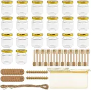 20PCS Hexagon Glass Honey Jars with Dipper Portable Mini Glass Honey Pot with Gold Lid Tiny Hexagon Honey Jar for Baby Shower Wedding and Jam Jars