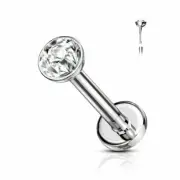 16G 2mm 3mm CZ THREADLESS PUSH IN STEEL LABRET EAR TRAGUS RING Flat back stud