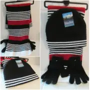 Polar Wear Youth Boys Knit Beanie Hat, Scarf and Gloves Set Black, Red & White