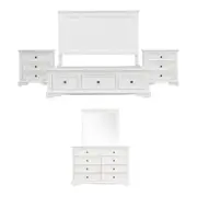 Celosia 5pc King Bed Frame Bedroom Suite Bedside Dresser Mirror Package - White