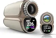 Laser Golf Range Finder with Slope, Premium Leather Full Color Touchscreen, High Precision Flag Pole Locking Vibration, Triangulation Mode, UV Reminder, Rain Mode, Golf Gifts for Men