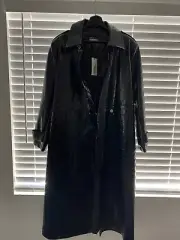 KORTNEY KARDASHIAN BOOHOO LEAHTER LONG COAT BLACK US8 NEW W/TAG!