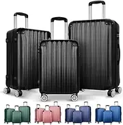 [ALFORDSON] 3PCs Hardside Luggage Set with ABS & PC Hardshell and TSA Lock, 20" 24" and 28" Suitcases Set with 360 Degree Wheel Spinner & Corner Protector, Carry-on & Checked Baggages Trio Pack, Black