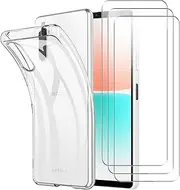 Case for Sony Xperia 10 IV + [3 Pack] Screen Protector, Electro-weideworld Ultra Thin Shockproof Soft Silicone TPU Clear Phone Case Cover for Sony Xperia 10 IV