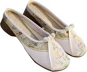 [GHAKKE] Chinese Style Flower Embroidered Mules Women's Retro Satin Ancient Style Hanfu Cheongsam Flat Shoes Casual Lightweight Indoor Outdoor Closed-toe Slippers