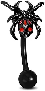 [Niaspi] Black Spider Eyebrow Ring for Women Men 16G 8mm Surgical Steel Red Dark Spiders Insects Curved Bar Eyebrow Cartilage Tragus Studs Belly Lip Ring Cartilage Surface Tragus Piercing Jewelry,