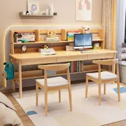Dalenna Solid Wood Study Desk with Book Shelves and Drawers/Rubberwood/Long Study Desk/Natural color