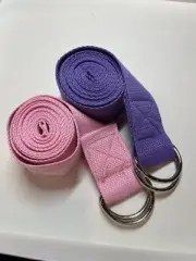 SET OF TWO! D ring yoga pilates strap purple, pink, 6 feet- new!