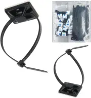 Strong Self Adhesive Wire Clips Cable Zip Tie Mounts 1" with 8 Inch Zipties Blac