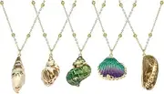 [Kuskins] 5Pcs Natural Seashell Necklace Set, Gold Rimmed Scallop Conch Pendant, Adjustable Beach Jewelry for Women, Boho Handmade Shell Necklaces, Gifts for Mother Daughter Bridesmaid Summer Vacation
