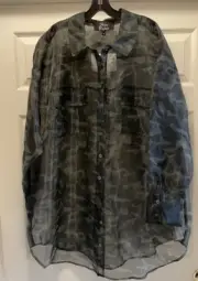 NWT Nina Parker Women's Trendy Plus Size Camouflage Sheer Topper Blouse, US 3X