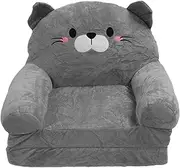 Kids 2 in 1 Flip Out Couch Toddler Chair Plush Cute Cat Fold Out Floor Seating Cushion Armrest Sofa Bed for Napping Playing Sleeping Reading Grey (2 Layers)