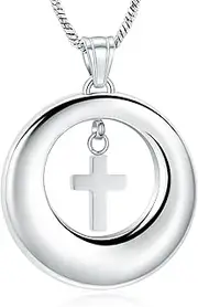 BIAIHQIE Circle with Cross Cremation Urns Necklace Pray Pendant for Human/Pet Ashes Man Jewelry Stainless Steel Memorial Keepsake