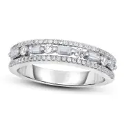 0.50 CT. T.W. Baguette and Round Natural Diamond Alternating Multi-Row Band in Solid 14K White Gold