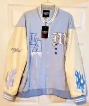 NWT BoohooMan Oversized Badge Varsity Bomber Blue XL Mens
