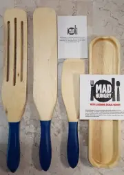Mad Hungry BLUE Wooden Spurtle 4 Pc Set Wooden Spoon-Spatulas Tray Culinary -C