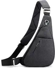 Long Keeper Casual Crossbody Sling Backpack Nylon Small Sling bag Sports Outdoor Gym Chest Bag Water Resistant Shoulder Bag Travel Hiking Daypack for Men Women, Black Grey, S
