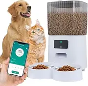 Automatic Feeder for Cats and Dogs 5.5L,2 Stainless Steel Bowls,APP Control,Timing,Intelligent Programmed 1-10 Meals and Dosed Feeding,Suitable for Dry Food