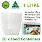 20x Food Containers 1L Microwave Meal Prep Takeaway Plastic Lunch Boxes Clear AU