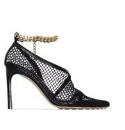 NEW Bottega Veneta Gold Ankle Chain Strap Black Mesh Sandals Stilletos Pump 40