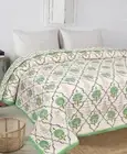 Jaipuri Razai Hand Stitch Cotton Green Butta Block Print Indian Bedding Quilt