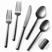 Heavy Duty Hammered Silverware Set,20-Piece Black Hammered 18/10 Stainless St...