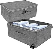 Discreet Lockable Storage Toy Bag with Lid and Zipper Private Storage Box with Lock Foldable Fabric Clothing Storage Box Large Capacity Toy Storage Organizer Case for Home School Travel (Grey-2pcs)