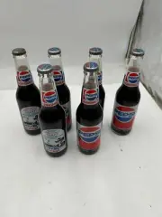 6) PEPSI 12 OZ GLASS BOTTLES-1000th NASCAR START-MICHIGAN-1986-#43 PETTY-*READ*