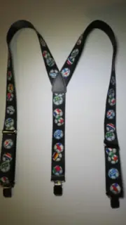 Men's Y Style Suspenders with World Soccer Design, Snips, Button On, USA Made
