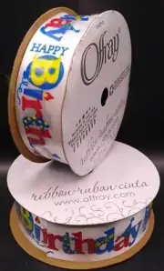 7/8in X 9Ft Spool ~ Happy Birthday ~ Offray Ribbon ~ Set Of 2
