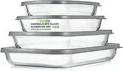 NutriChef 4-Piece Glass Baking Dish with Lids - Stackable Rectangular Glass Oven Bakeware w/Grey BPA-Free Lids - Baking Pans for Lasagna, Meatloaf, Casserole, Leftovers, & More, Dishwasher Safe
