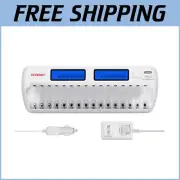 Universal 16-Bay AA/AAA Battery Charger with Overload Protection & LCD Screen