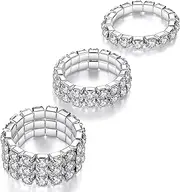 3PCS Rhinestone Stretch Ring,Kucheed Fashion Crystal Stackable Finger Rings Set ,Cute Toe Ring Body Jewelry,Silver Diamond Elastic Band Ring Accessories,Sparkly Thumb Pinky Ring for Women Girls