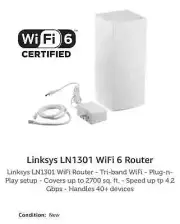 Linksys WiFi 6 Router LN1301 Tri-Band Plug-n-Play 2700 sq.ft. 4.2Gbps