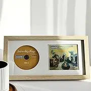 SHAELPII CD Display Frame with Real Glass, Signed Music Disc Wooden Case for Tabletop&Wall mount,Autograph Album Picture Frame Table Stand and Wall Shelf Décor(Oak frame&White mat)