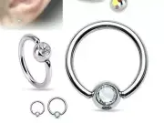 18g 3/8" CZ Clear Steel Captive Bead Ring Nose Helix Ear Tragus Daith Conch Hoop