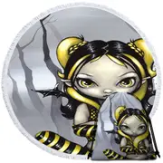 Gothling Bumblebee Goth Elf Girl in Eerie Forest Round Beach Towel