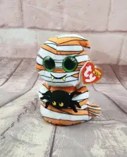 Ty Beanie Boos 2023 Halloween MUMFORD Ghost Mummy 6" Holding Spider Plush
