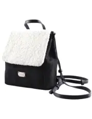 Bearpaw Fleece-Trimmed Mini Flap Backpack, Black