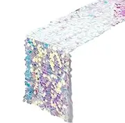 Mermaid Table Runner - Colorful Sequin Tablecloths - Mermaid Table Runner Glitter Cover for Party Wedding Summer Birthday Decorations, 12x84 Inch