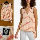 BOBEAU Faux Wrap Sleeveless Summer Top Women's L M? Peach Tie Dye Soft Slub Knit