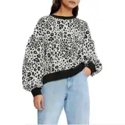 Ted Baker Donni Leopard Jersey Sweatshirt, NWT Sz 0-2 / Small, Oversized Fit