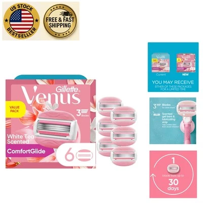 3-Blade ComfortGlide Razor Refills in White Tea - 6 Pack for a Flawless Shave