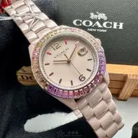 在飛比找ETMall東森購物網優惠-COACH手錶, 女錶 38mm 粉紅圓形陶瓷錶殼 粉紅中三
