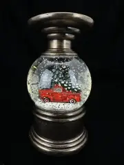 Christmas Candle Holder Snow Globe Red Truck Christmas Tree Lights Up 673120 NIB