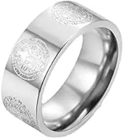 [pickyegg.com] Mens 8mm Stainless Steel Relief Catholic St Saint Benedict Exorcism Cross Ring Size 5-15